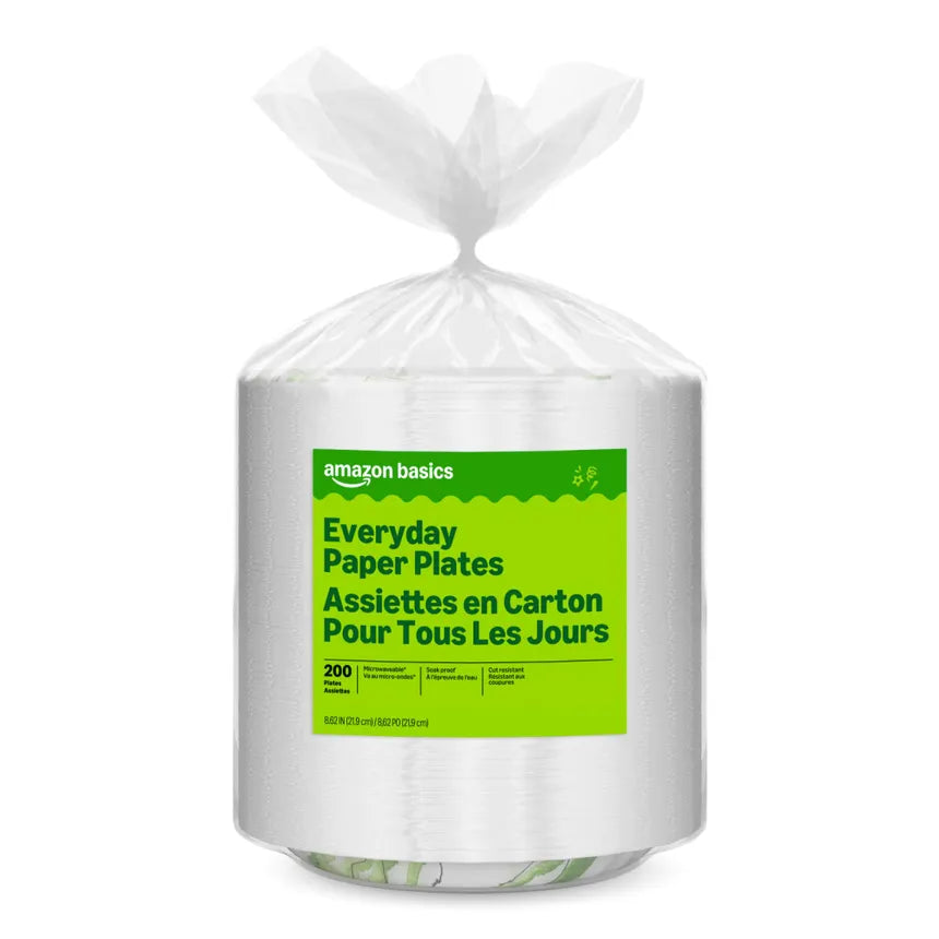 Amazon Basics Everyday Paper Plates, 8.62 Inch, Disposable, 200 Count, Packaging May Vary - Demo Product